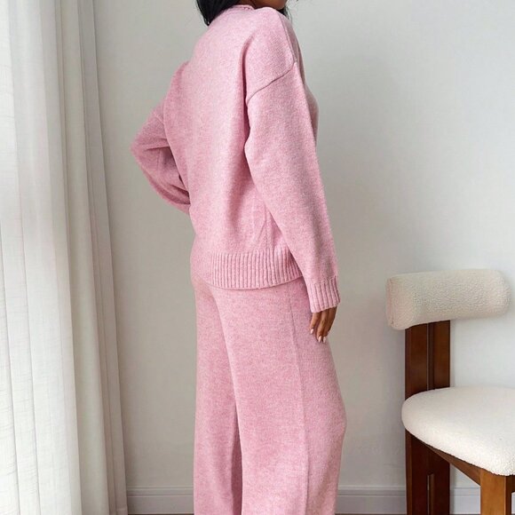 Pink Casual Women's Loose Fit Drop Shoulder Long Sleeve Sweater - Picture 3 of 7